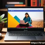 미술평론가로서의 네트워크 구축 - A professional digital art critic workspace featuring a sleek laptop displaying a vibrant online art...