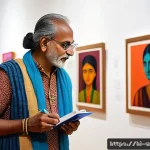 Home 19 미술평론가와 작가와의 소통 기술 - A detailed scene of an Indian artist and an art critic engaged in a warm, emotional conversation ins...