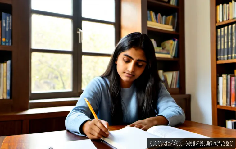 미술평론가 학문적 경로 설정 - Photorealistic Indian graduate student planning an academic path toward becoming an art critic, seat...